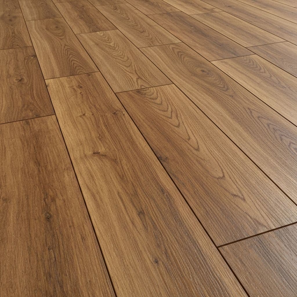 Brushed hickory laminate flooring in a dining room