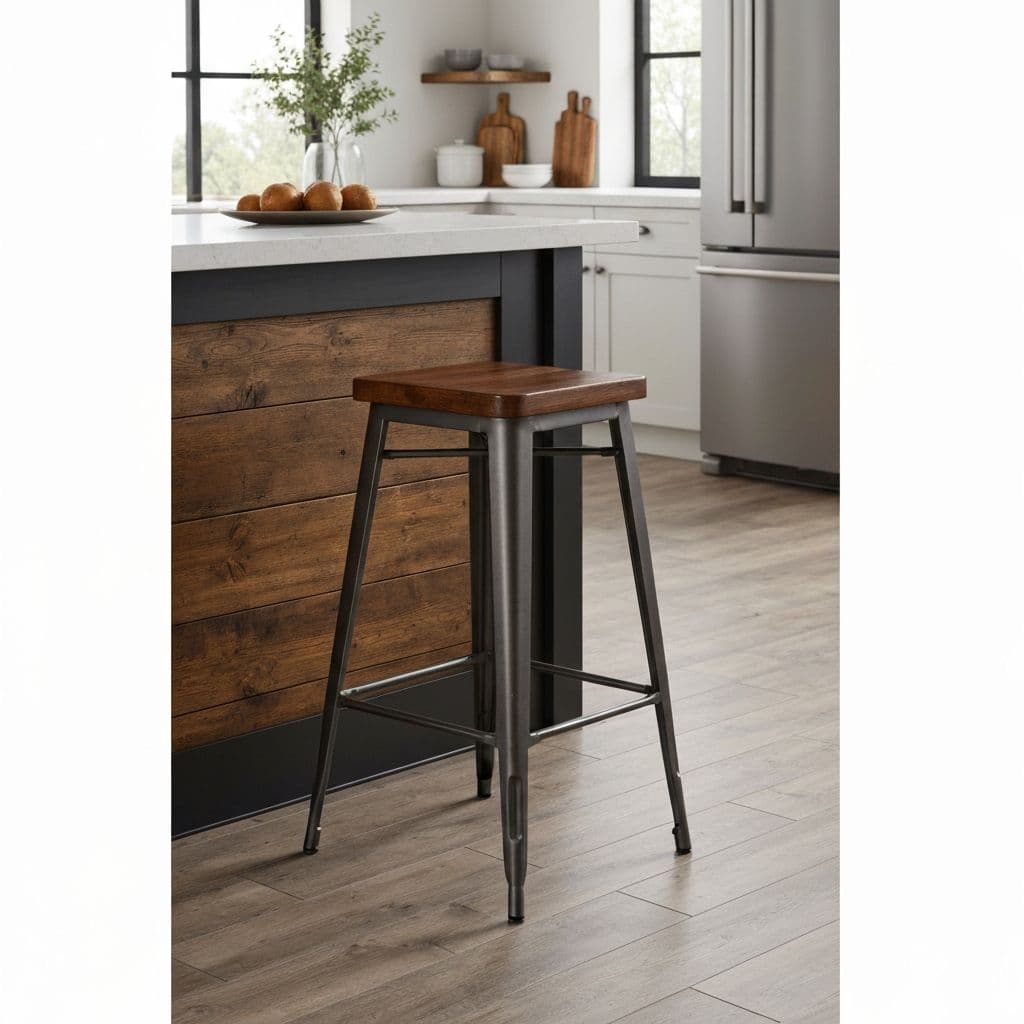 Industrial wood counter-height stool