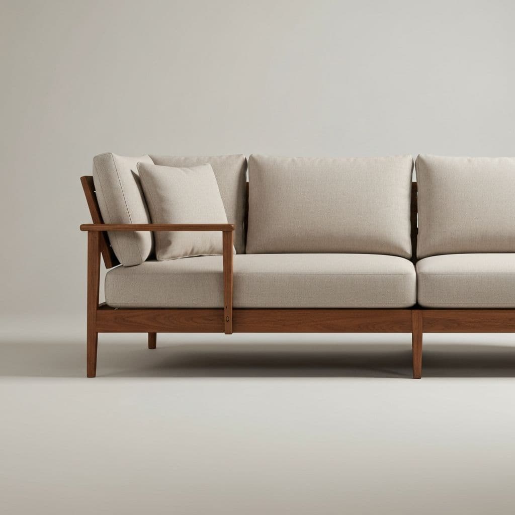 Wood frame sectional with neutral cushions