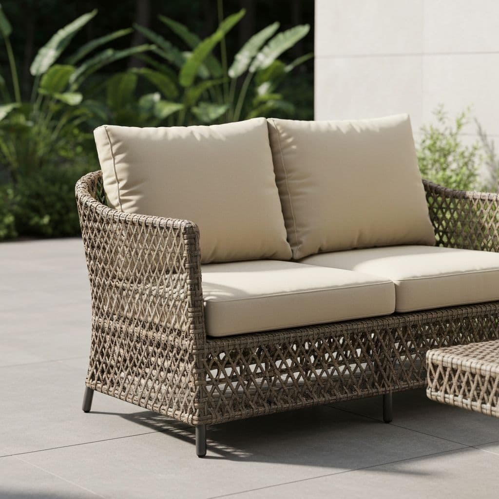 Wicker outdoor loveseat with cushions