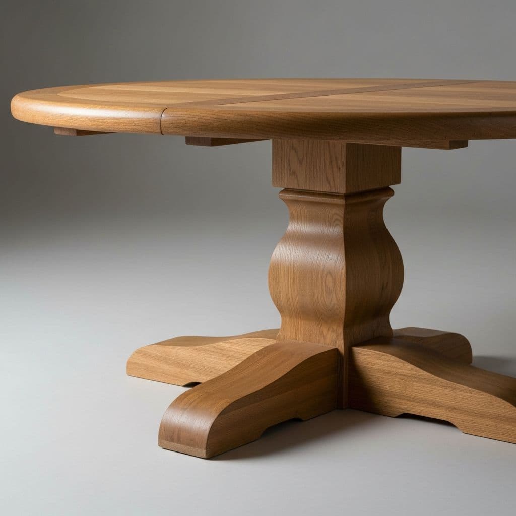 Round wooden pedestal dining table