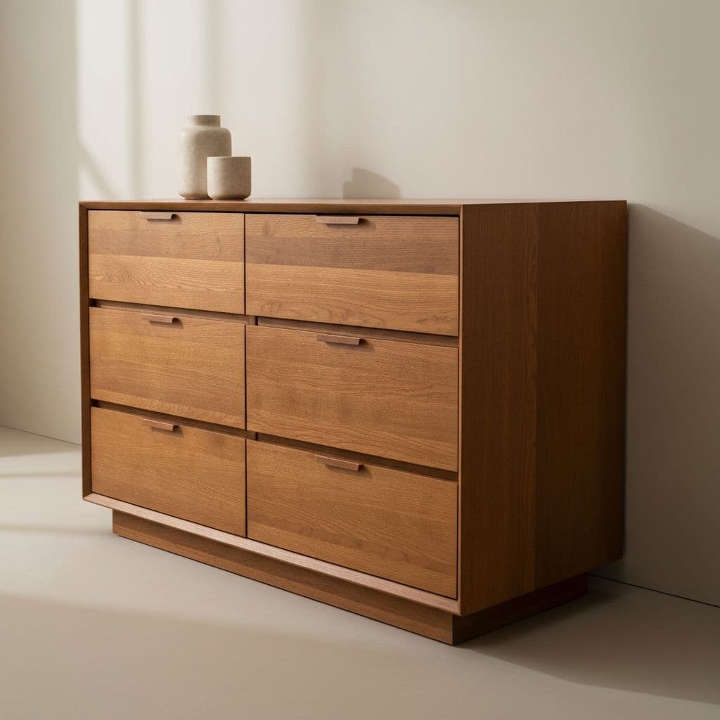 Six drawer wood dresser