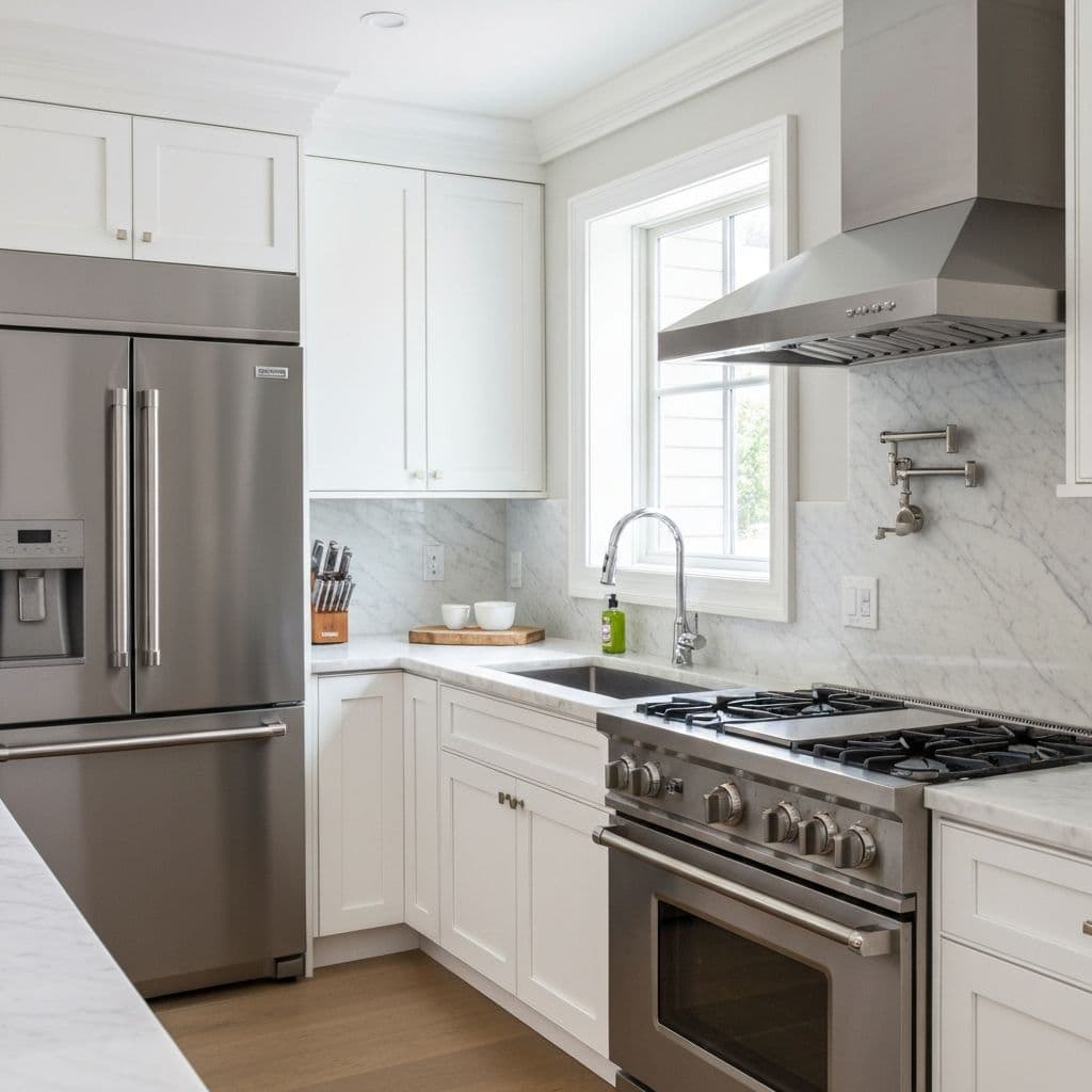 Bright kitchen with stainless steel appliances